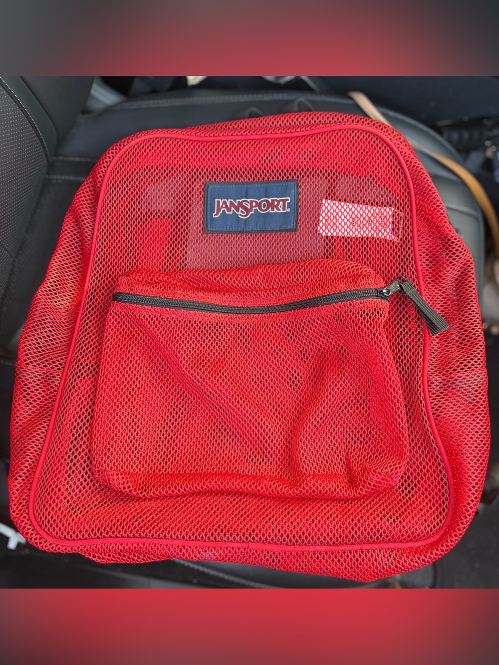 Jansport Red Mesh Backpack with Front Zip Pocket